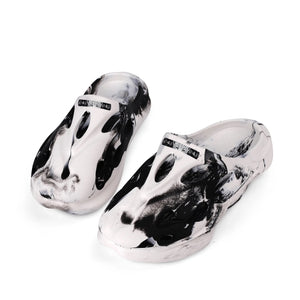 White & Black Swirl Pattern Clogs - Breathable Hollow Out Sandals with Custom Logo Option filename-1757109071-1-QesVoJZKFk